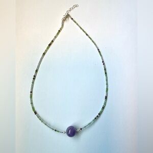 Elegant Purple and Nature Stone Green Beaded Necklace